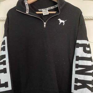 victoria secret pink black and white quarter zip